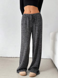 Autumn Winter Women's Casual Striped Solid Color Elastic Drawstring Cotton Straight Pants