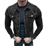 Sports Trendy Jacket Men Turndown Collar Cardigan Solid Color All-Match Casual Men Cargo Jacket