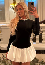 Autumn Chic Slim Contrast Long-Sleeved Bubble Short Dress Autumn Chic Slim Contrast Long-Sleeved Bubble Short Dress