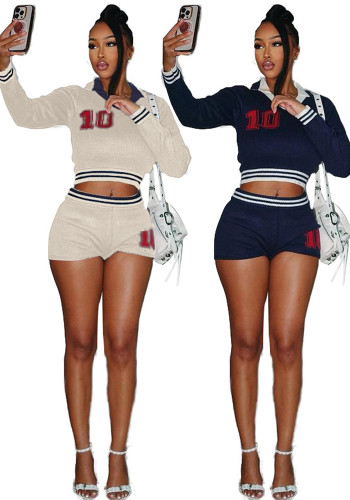 Sports Long Sleeve Shorts Sweater Shorts Set