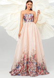 Strapless Formal Party Evening Dress Bridesmaid Dress Long Mesh Swing Dress