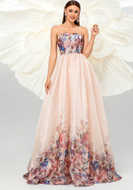 Strapless Formal Party Evening Dress Bridesmaid Dress Long Mesh Swing Dress