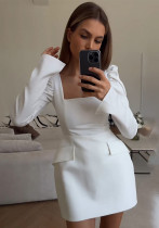 Fall Fashion Chic Elegant Long Sleeve Square Neck Slim Women Dress Fall Fashion Chic Elegant Long Sleeve Square Neck Slim Women Dress