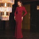 Women's Autumn Fashion Chic Slim Round Neck Long Sleeve Evening Dress