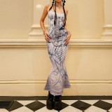 Summer Fashion Print Strap Sexy Slim Long Dress