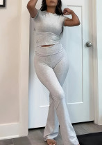 Autumn Women's Round Neck Short Sleeve Top Trousers Two-Piece Set Autumn Women's Round Neck Short Sleeve Top Trousers Two-Piece Set