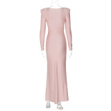Women's Autumn Fashion Chic Slim Round Neck Long Sleeve Evening Dress