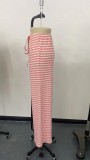 Autumn Winter Women's Casual Striped Solid Color Elastic Drawstring Cotton Straight Pants