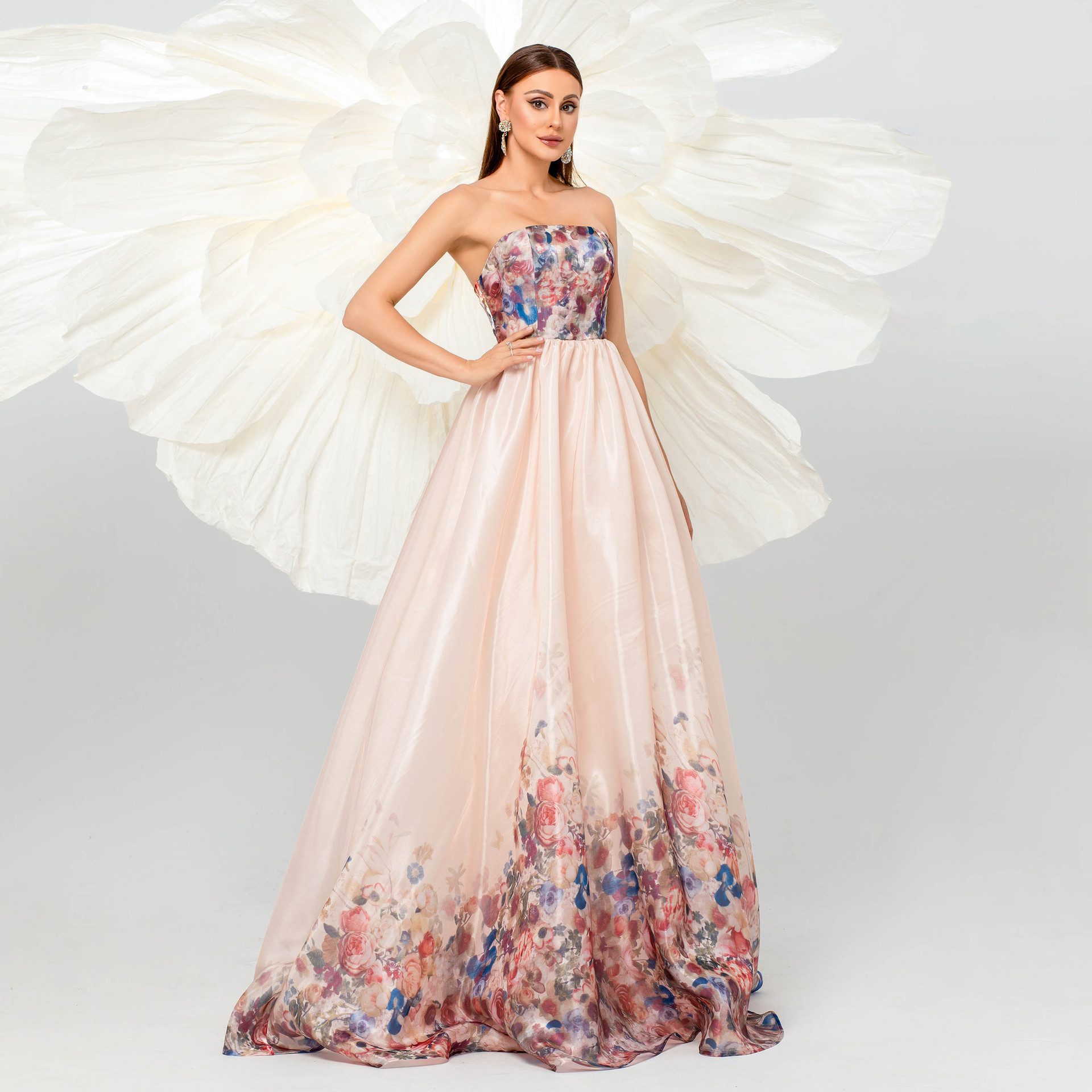 Strapless Formal Party Evening Dress Bridesmaid Dress Long Mesh Swing Dress