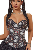 Halloween Costume Skull Printed Party Strapless Corset Halloween Costume Skull Printed Party Strapless Corset
