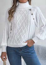 Autumn Winter Casual Solid Color Button Twisted High-Necked Long Sleeve Pullover Sweater Women's Clothing Autumn Winter Casual Solid Color Button Twisted High-Necked Long Sleeve Pullover Sweater Women's Clothing