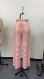 Autumn Winter Women's Casual Striped Solid Color Elastic Drawstring Cotton Straight Pants