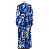 Summer Leopard Print Belted Wrap Neck Loose Plus Size Women's Dress