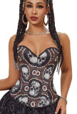 Halloween Costume Skull Printed Party Strapless Corset