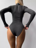 Women Sexy High Neck Long Sleeve Stretch Fitness Bodysuit