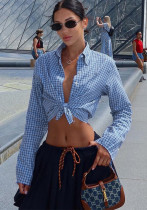 Women Fall Casual Turndown Collar Long Sleeve Top Plaid Shirt