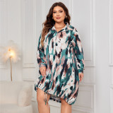 Plus Size Women long sleeve polo collar Maxi Dress