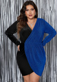 Plus Size Women patchwork v-neck long sleeve bodycon long sleeve dress