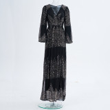 Long Sleeve V Neck Sexy Sequin Formal Party Evening Dress Bridesmaid Dress