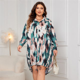 Plus Size Women long sleeve polo collar Maxi Dress