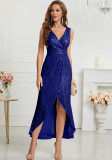 Women suspender v-neck summer sequined evening dress