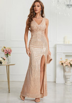 Women V-neck sequined evening dress