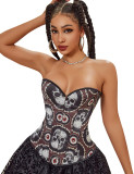 Halloween Costume Skull Printed Party Strapless Corset