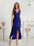 Women suspender v-neck summer sequined evening dress