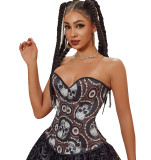 Halloween Costume Skull Printed Party Strapless Corset