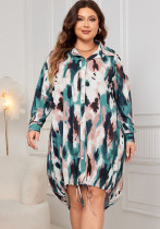 Plus Size Women long sleeve polo collar Maxi Dress