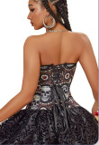 Halloween Costume Skull Printed Party Strapless Corset