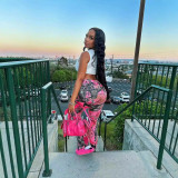 Women Pink Camouflage Street Bell Bottom Pants