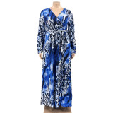 Summer Leopard Print Belted Wrap Neck Loose Plus Size Women's Dress
