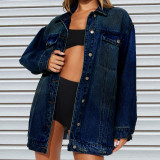 Trend Turndown Collar Long Sleeve Denim Jacket