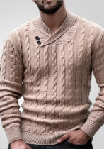 Men's Turndown Collar Twist Sweater