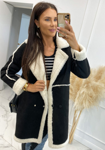 Women Solid Lambswool Patchwork Casual Jacket