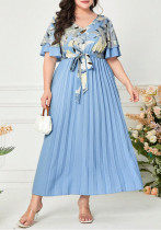 Plus size Women trendy pleated summer print v-neck dress Plus size Women trendy pleated summer print v-neck dress