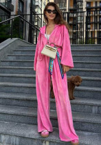 Women Casual Velvet zipper hooded top and wide-leg pants Two Piece Set Women Casual Velvet zipper hooded top and wide-leg pants Two Piece Set