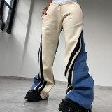Women Contrast Stripe Patchwork Loose Wide Leg Pants