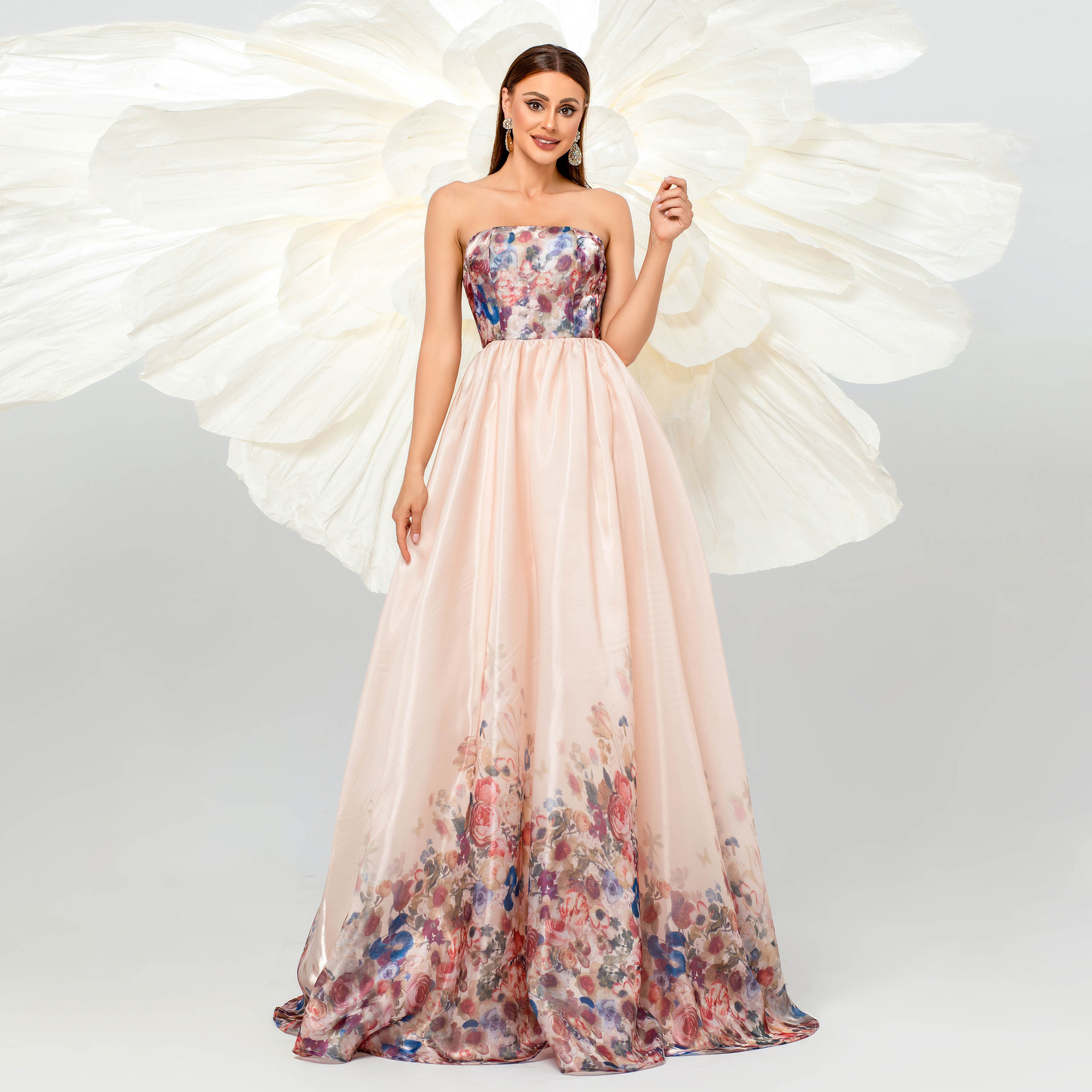 Strapless Formal Party Evening Dress Bridesmaid Dress Long Mesh Swing Dress