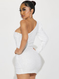Women One-Shoulder Long Sleeve Dress Party Sexy Bodycon Dress