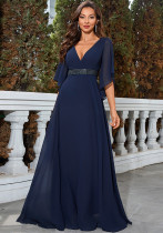 Women summer chiffon v-neck evening dress