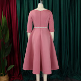Autumn Winter Solid Color Elegant A-Line Chic Evening Dress