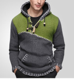 Men's Fashion Long-Sleeved Contrast Color Knitting Shirt Casual Hooded Pullover Sweater