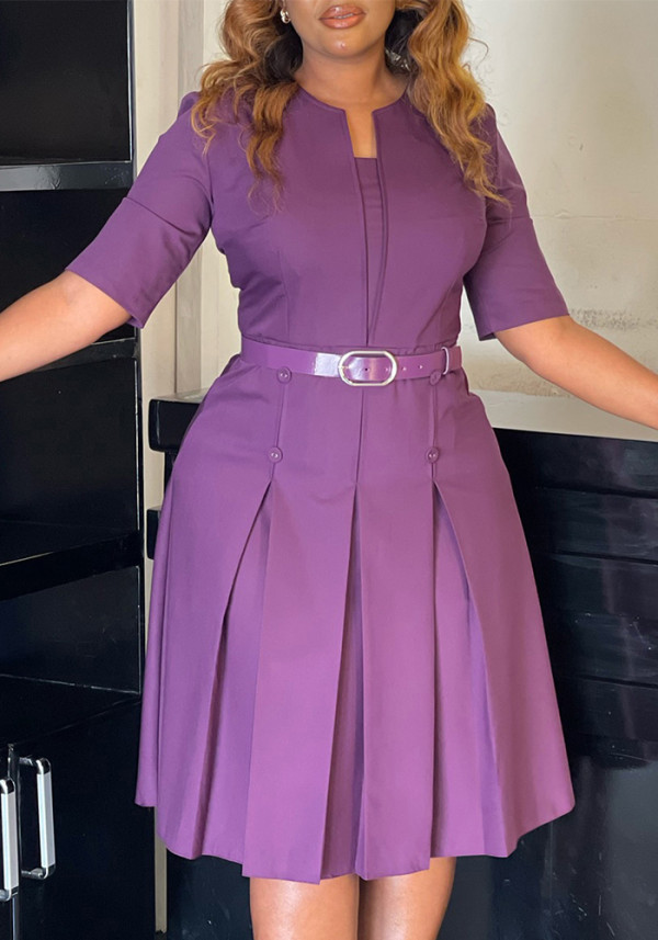 Plus Size Women's Autumn Fashion Elegant Chic Solid Color Half Sleeve African Dress