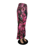 Women Pink Camouflage Street Bell Bottom Pants