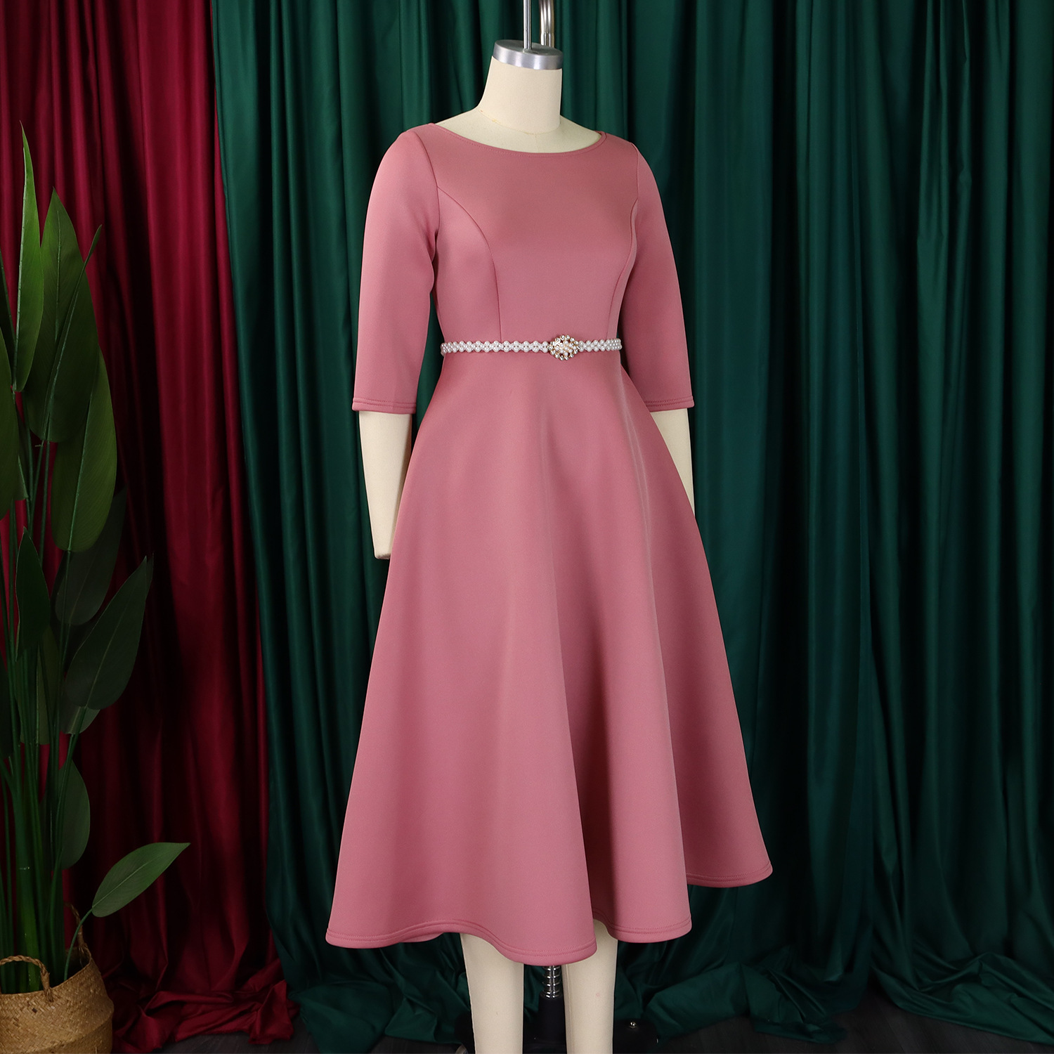 Autumn Winter Solid Color Elegant A-Line Chic Evening Dress