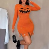 Women's Autumn Winter Solid Color Hooded Halloween Fashion Tight Fitting Dress