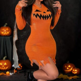 Women's Autumn Winter Solid Color Hooded Halloween Fashion Tight Fitting Dress