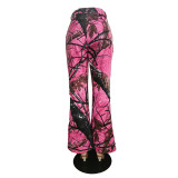 Women Pink Camouflage Street Bell Bottom Pants